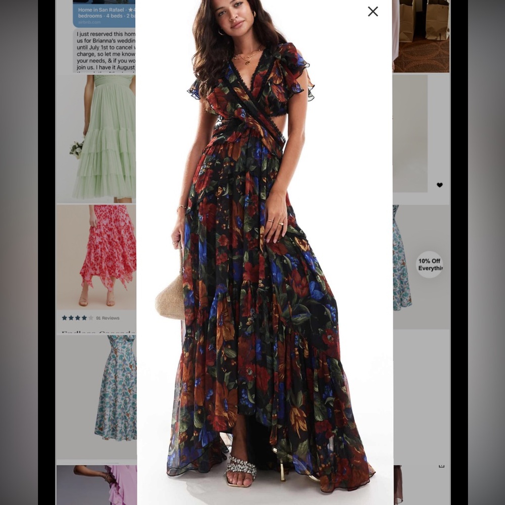 ASOS Floral Maxi Dress - Black and Red